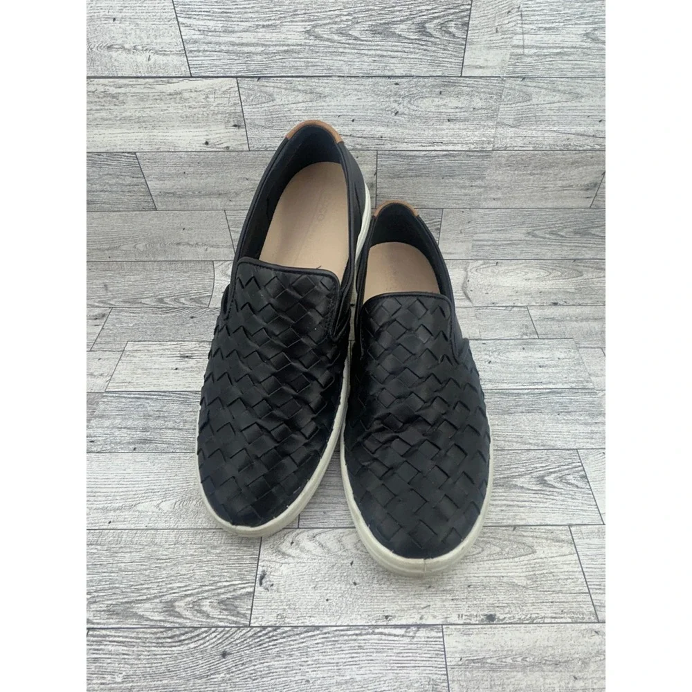 ECCO Soft 7 Woven Black Leather Slip On Sneakers Women Sz 12-12.5 47086301001